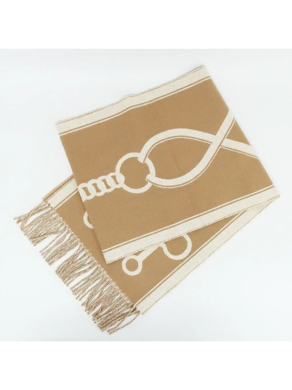Hermes Heaven Scarf Molle Cashmere Beige Bicolor Fringe Shawl